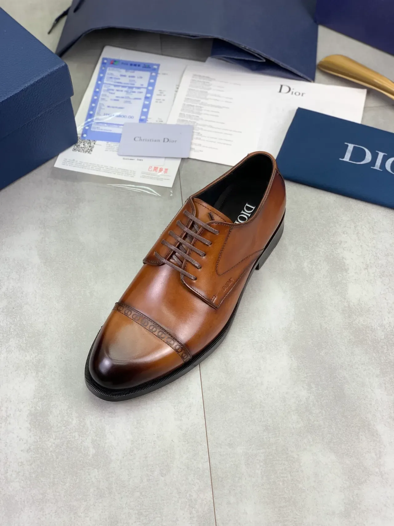 Dior Chaussures Oxford Marron Noir Bout Rond Détail Brogue 4