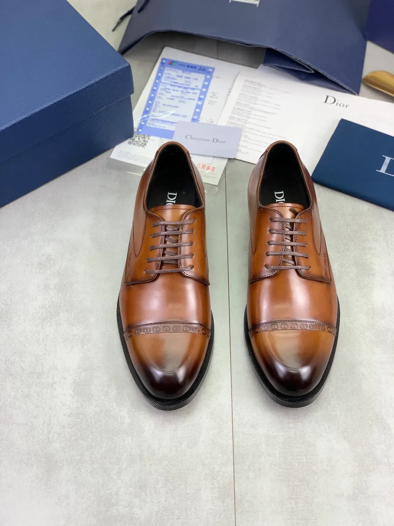 Dior Chaussures Oxford Marron Noir Bout Rond Détail Brogue 5