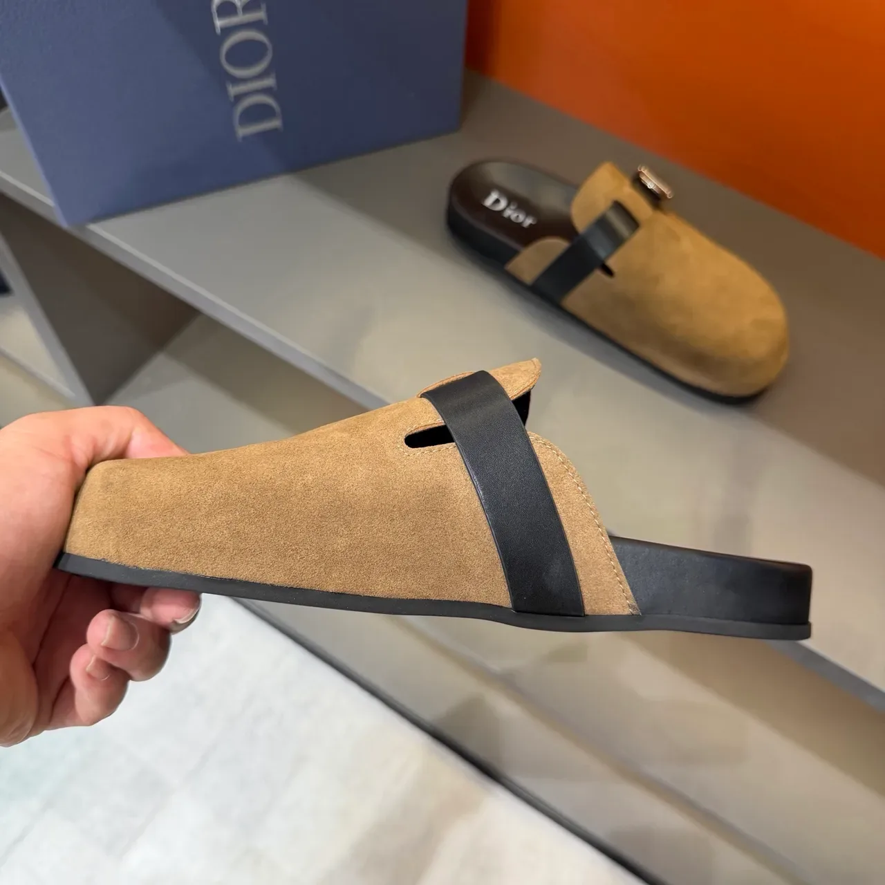 Dior Zapatos Casual Marrón Negro Ante Cuero Correa 2