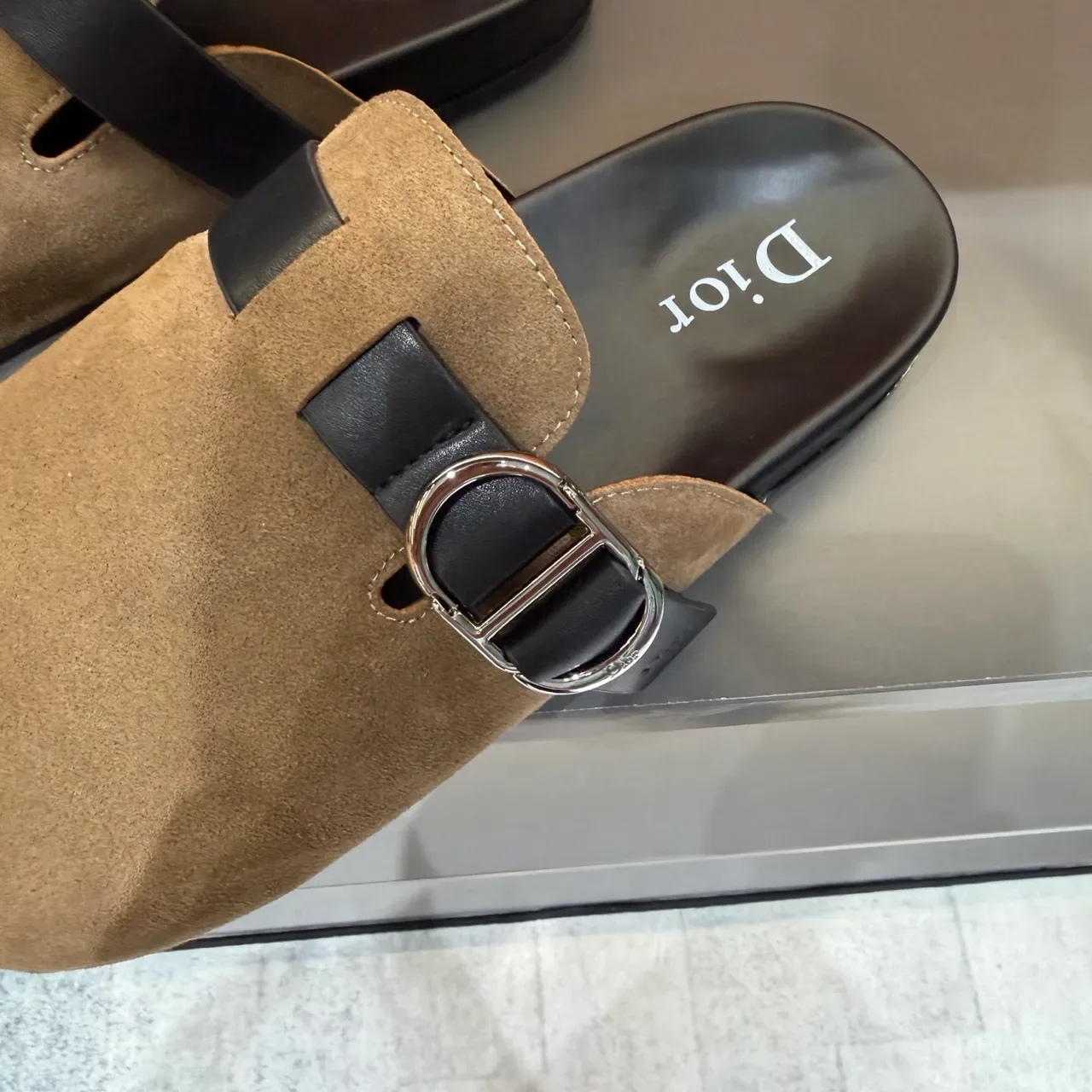 Dior Zapatos Casual Marrón Negro Ante Cuero Correa 3