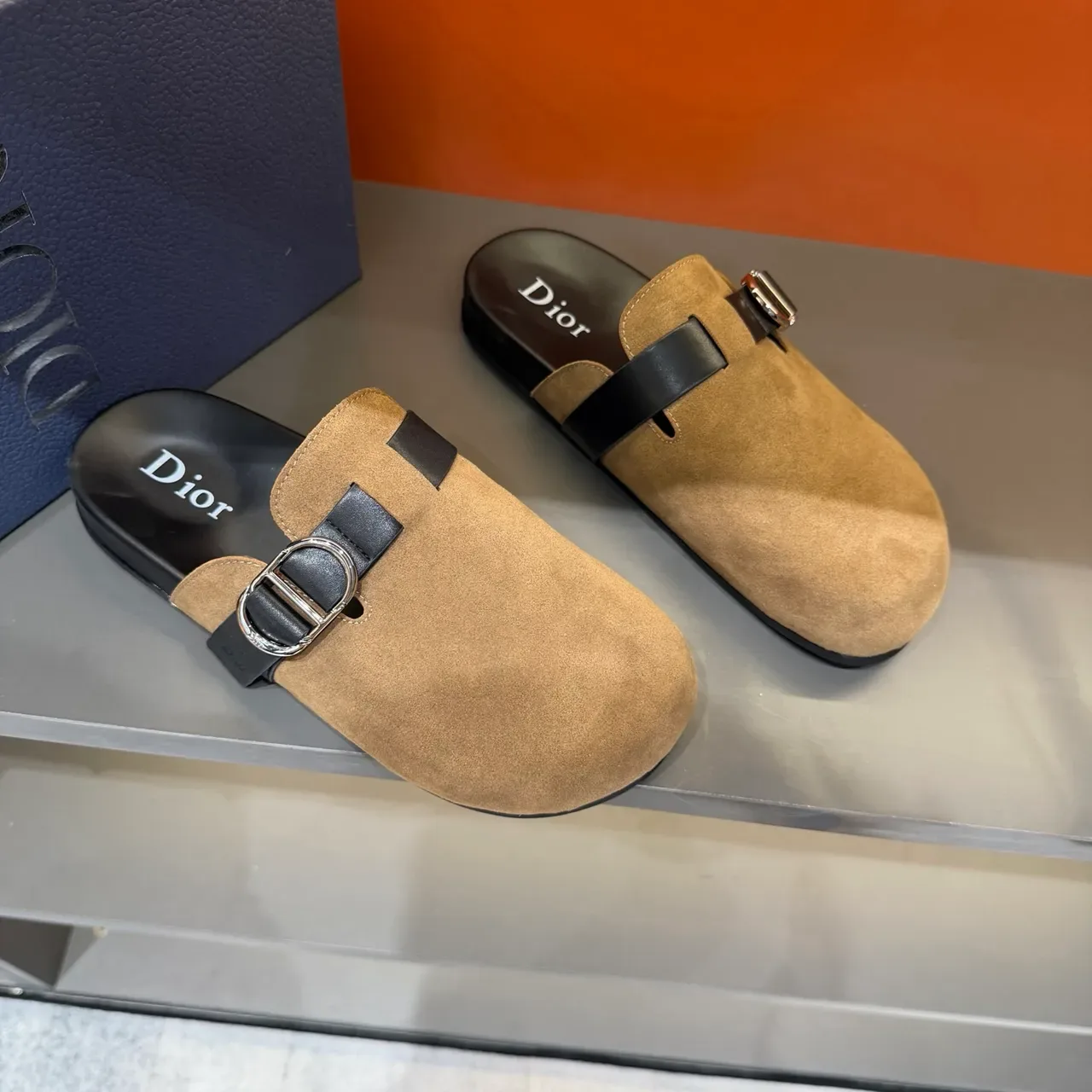 Dior Zapatos Casual Marrón Negro Ante Cuero Correa 4