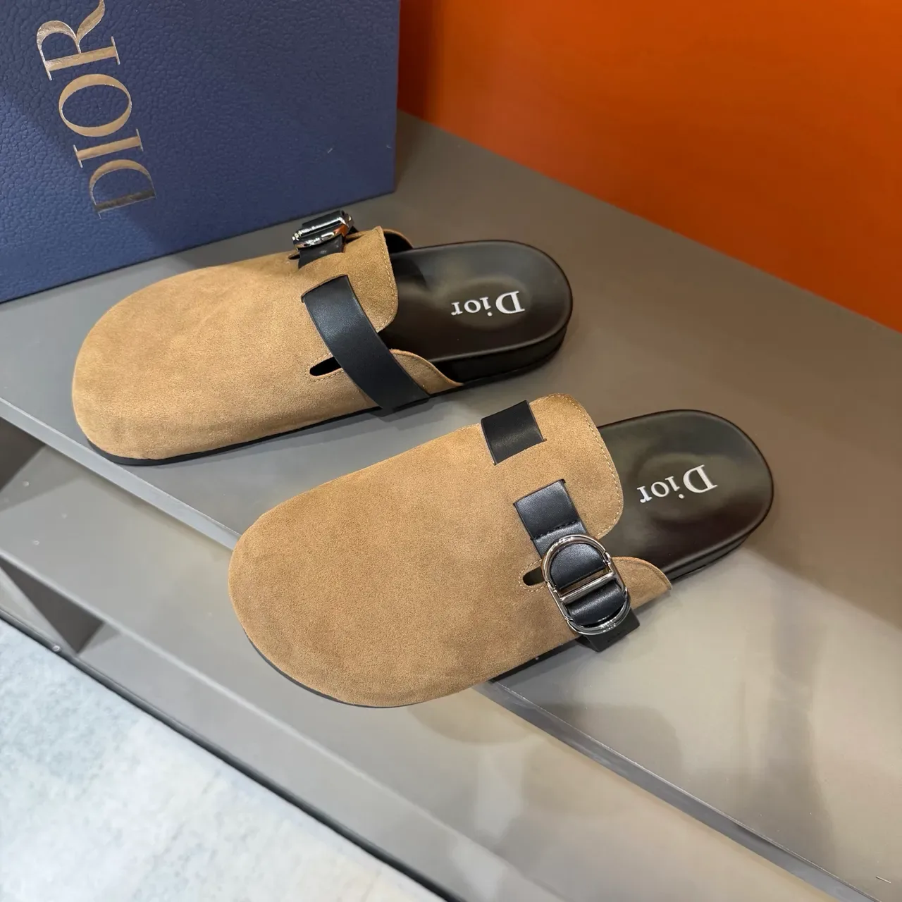 Dior Zapatos Casual Marrón Negro Ante Cuero Correa 5