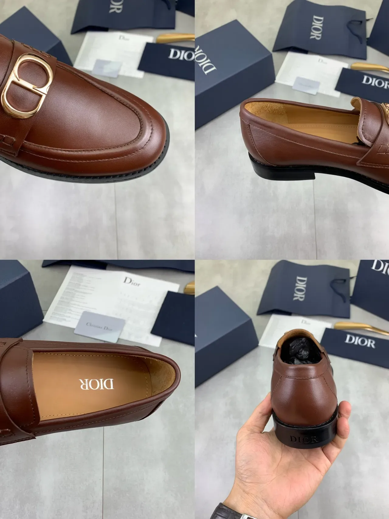 Dior Marrom Dourado Couro Liso D-Buckle Mocassim 2