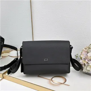 Dior Flap Front Black Textured Leather Crossbody Bag