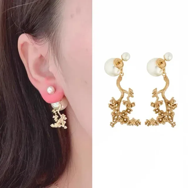 Dior أقراط فرع زهري لؤلؤ منسدلة 6