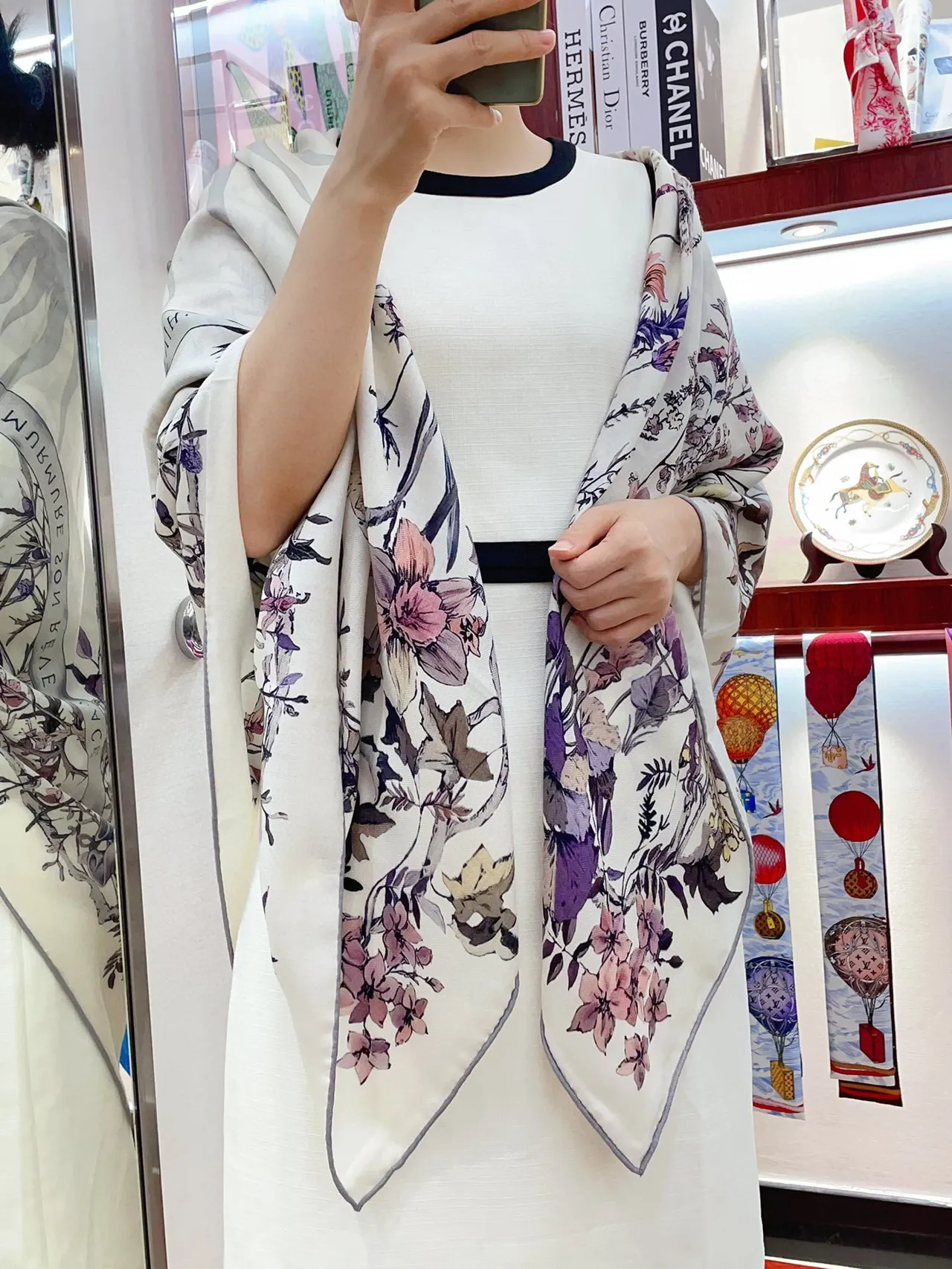 Dior Floral-Print Cream Silk Scarf 2