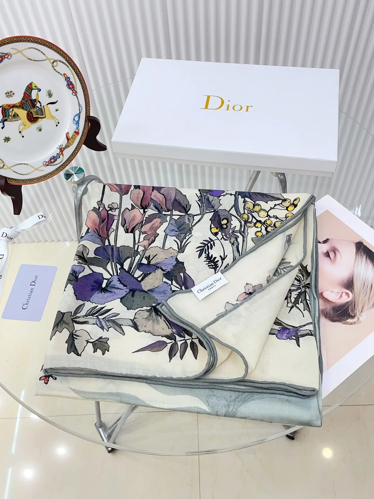 Dior Floral-Print Cream Silk Scarf 5