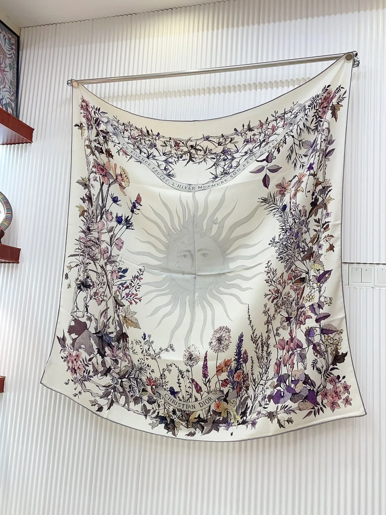 Dior Floral-Print Cream Silk Scarf 6