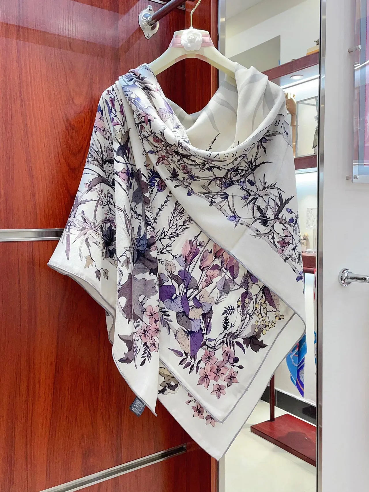 Dior Floral-Print Cream Silk Scarf 8