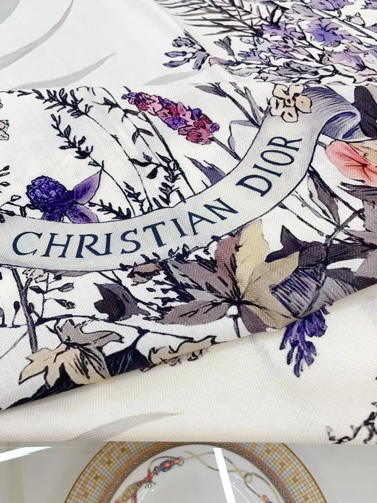 Dior Floral-Print Cream Silk Scarf 9