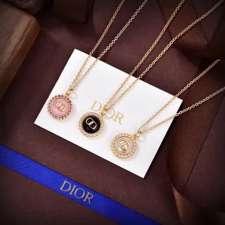 Dior Or Rose Chaîne Circulaire CD-Logo Pendentif Collier