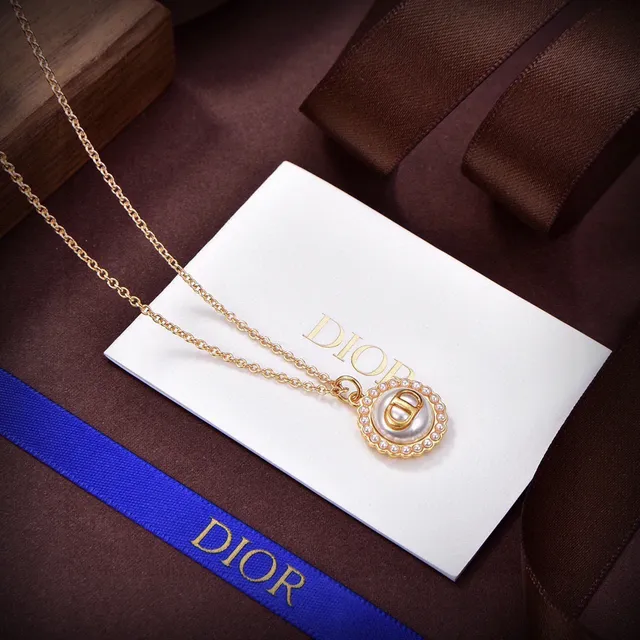 Dior Gold Pink Chain Circular CD-Logo Pendant Necklace 2