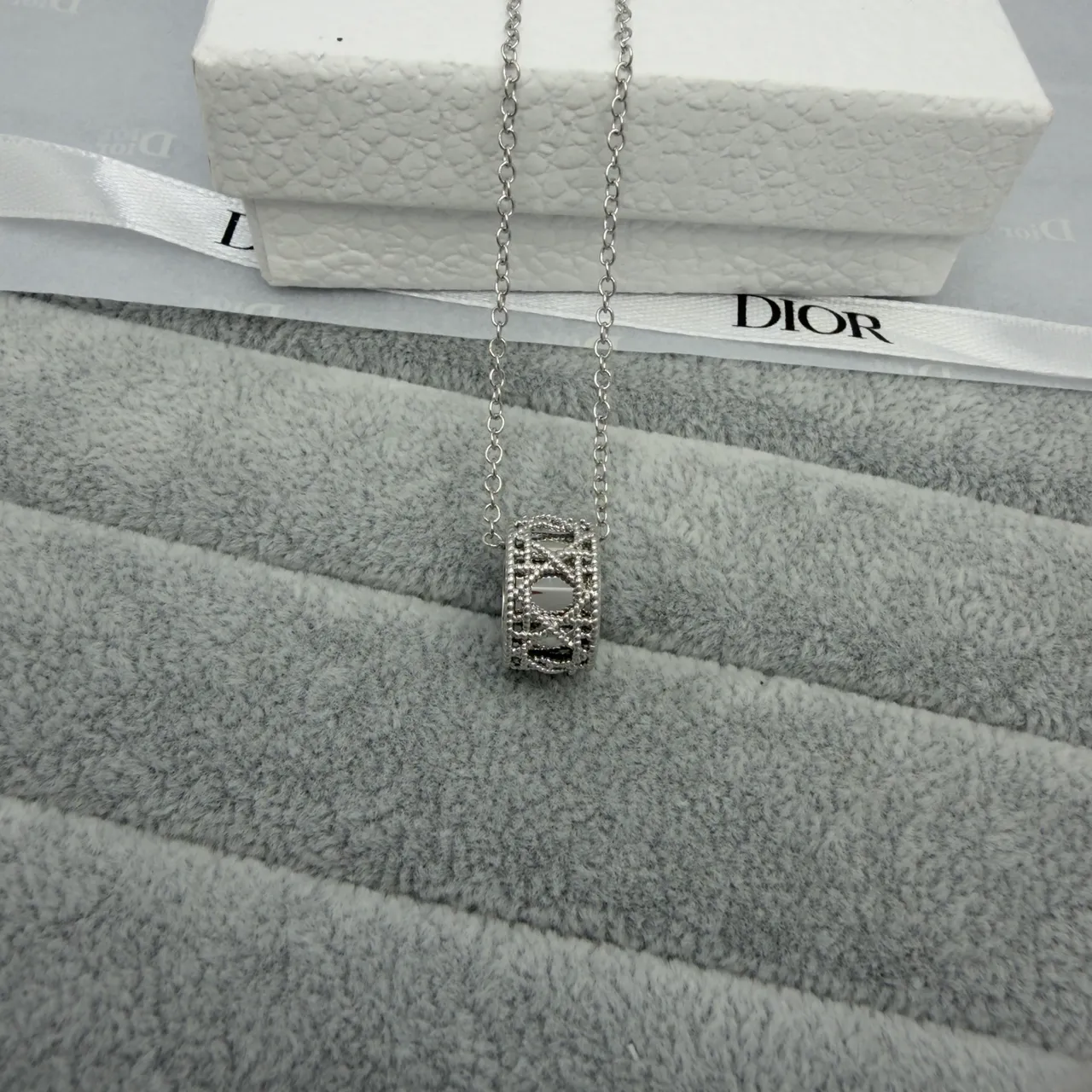 Dior Gold Silver Circular Cage Pendant Textured Rope-Edge Bezel Necklace 5
