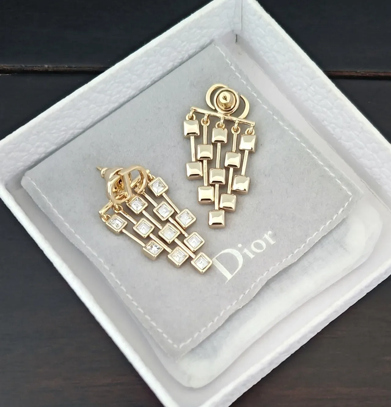 Dior Gold Transparent Chandelier Multi-Tiered Earrings 3