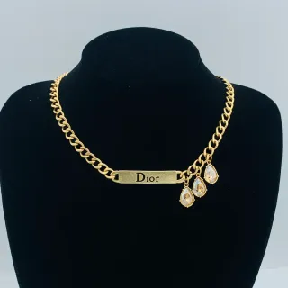 Dior 金色透明曲链刻字品牌条项链