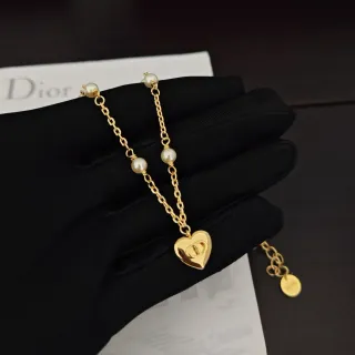 Dior 金色白色链培育珍珠珠子项链