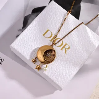 Dior Pendentif Lune Croissante Or Blanc Pavé Détail Étoile Collier