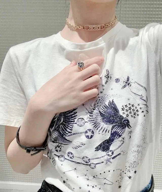 Dior Gold White Oval-Link Chain Crystal-Embellished Logo Plaque Necklace 2