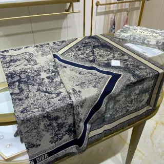 Dior জঙ্গল এনিমেল মোটিফ নেভি এবং বেইজ Cashmere স্কার্ফ