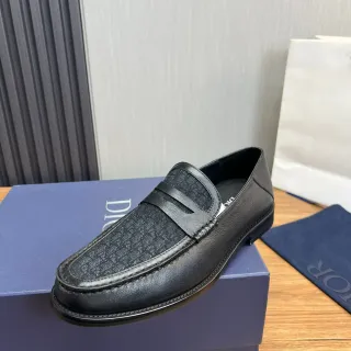 Dior Loafer Noir Texturé Monogramme Moc-Toe Penny Loafer