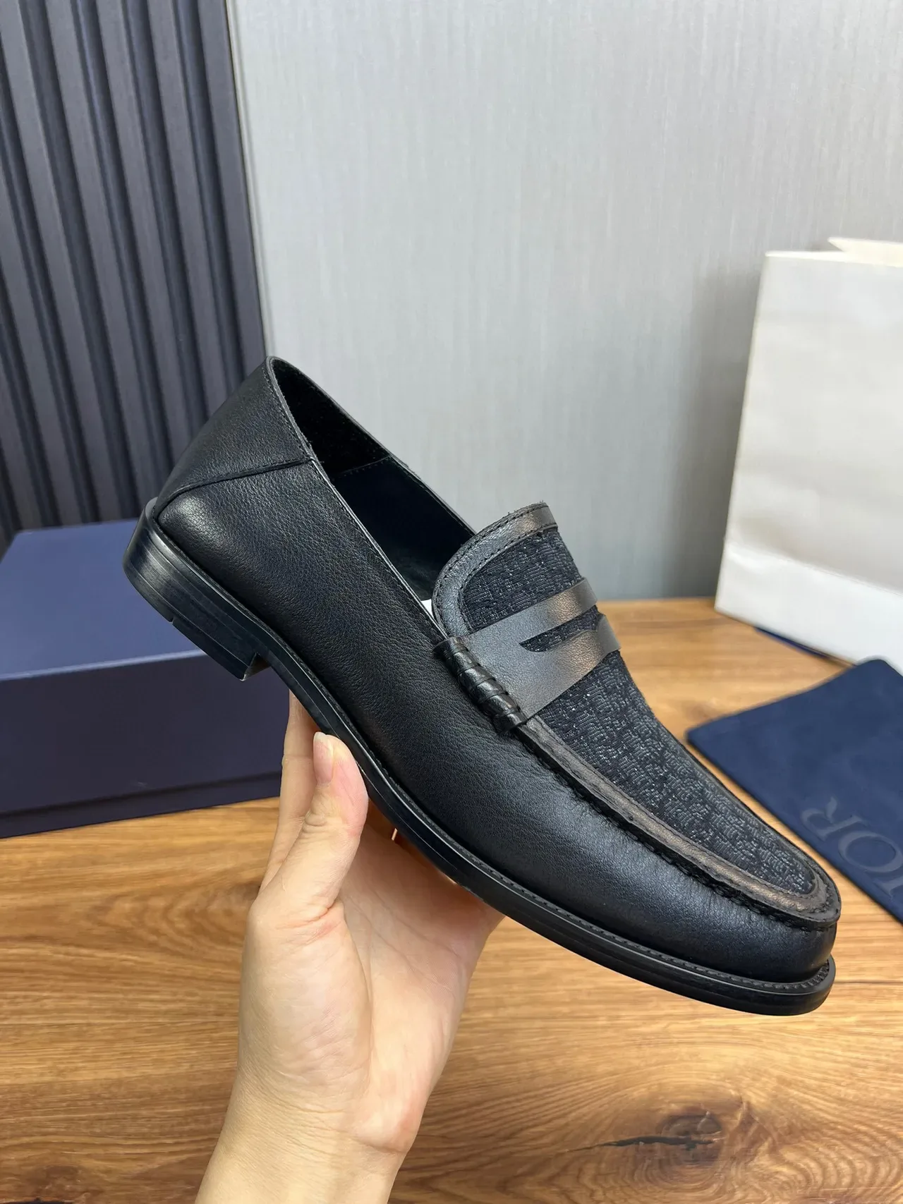 Dior Loafer Noir Texturé Monogramme Moc-Toe Penny Loafer 6