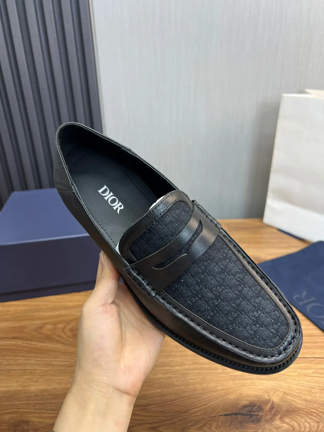 Dior Loafer Noir Texturé Monogramme Moc-Toe Penny Loafer 7