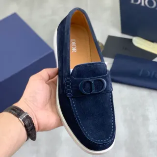 Dior loafer suède navy blanc boucle logo CD loafer