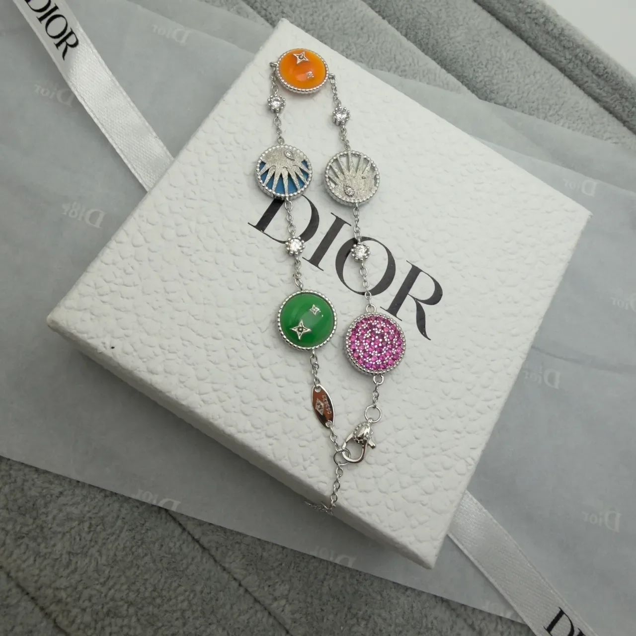 Dior Multi-Charm Celestial Motif Gold-Tone Enamel Bracelet 2