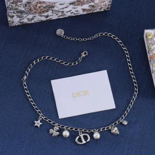 Dior Multi-Charm Collier Chaîne Curb Argent Blanc Pendentif