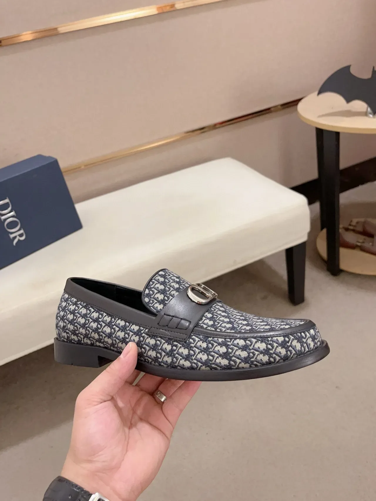 Dior Loafer Navy Black Monogramado de Lona com D-Buckle de Metal 4