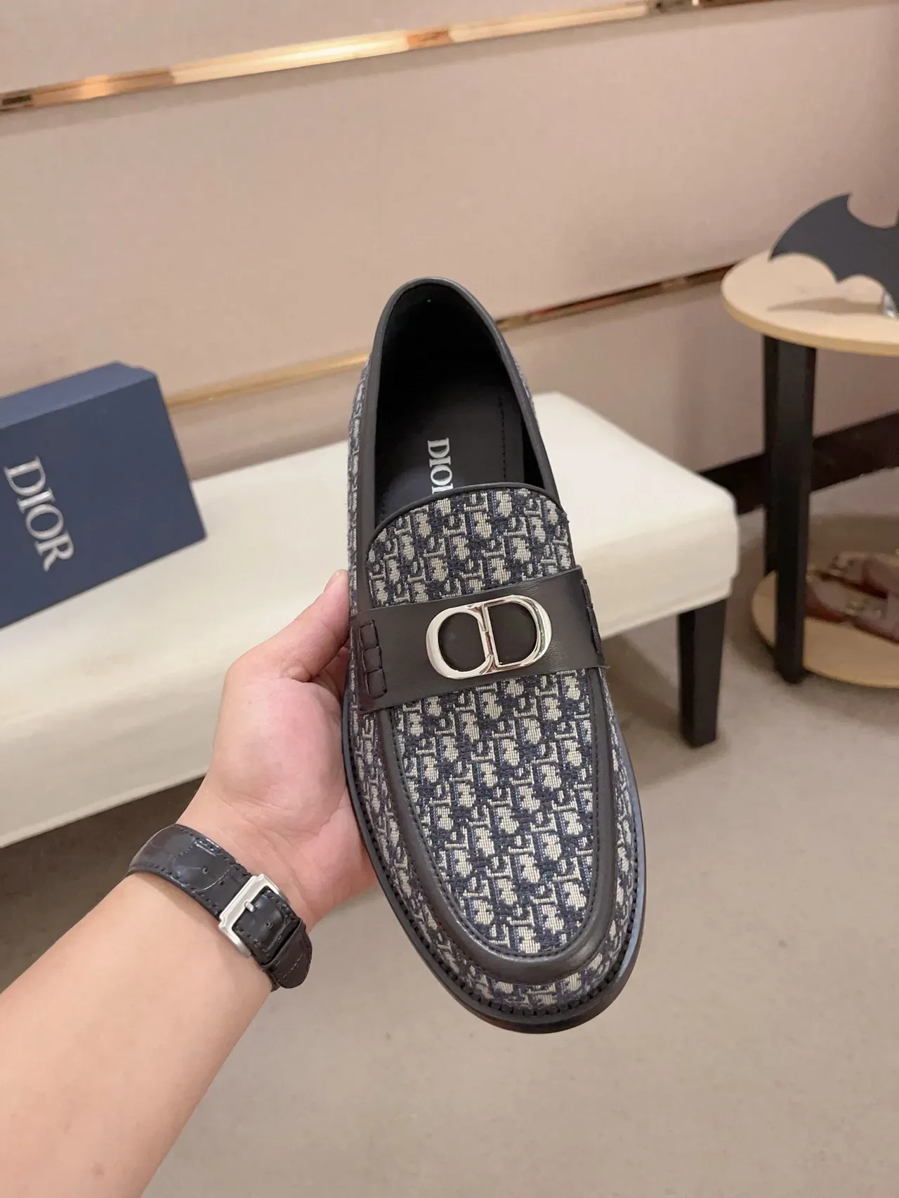 Dior Loafer Navy Black Monogramado de Lona com D-Buckle de Metal 5