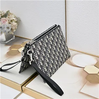 Dior Oblique Black Beige Monogrammed Rectangular Wristlet 8