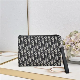 Dior Oblique Black Beige Monogrammed Rectangular Wristlet 9