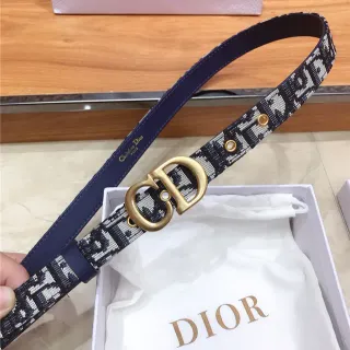 Dior حزام جلد أزرق بحري مع جاكارد مائل