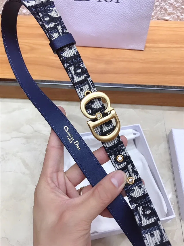 Dior Ceinture en cuir Navy avec jacquard oblique 9