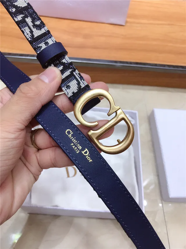 Dior Ceinture en cuir Navy avec jacquard oblique 10