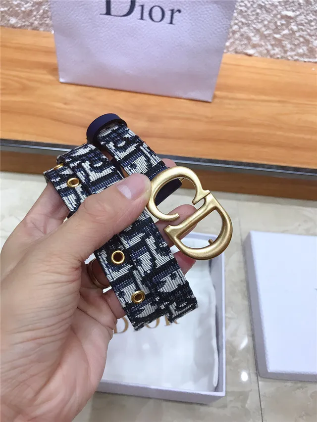 Dior Ceinture en cuir Navy avec jacquard oblique 11