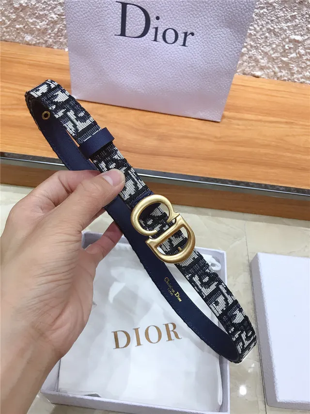 Dior Ceinture en cuir Navy avec jacquard oblique 12