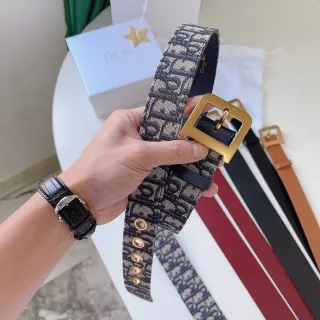 Dior তির্যক বুনন মনোগ্রাম সোনালি বাকেল চামড়ার বেল্ট