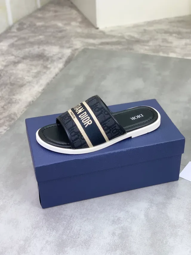 Dior Slide Black and Beige Monogram Strap Slippers 4