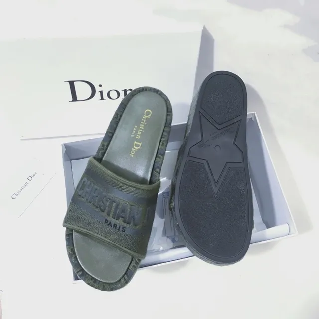Dior Slide Olive Green Monogrammed Strap Slippers 3