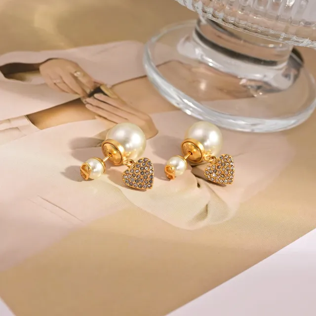 Dior Tribales Boucles d'oreilles en perles et cristal en forme de cœur doré 5