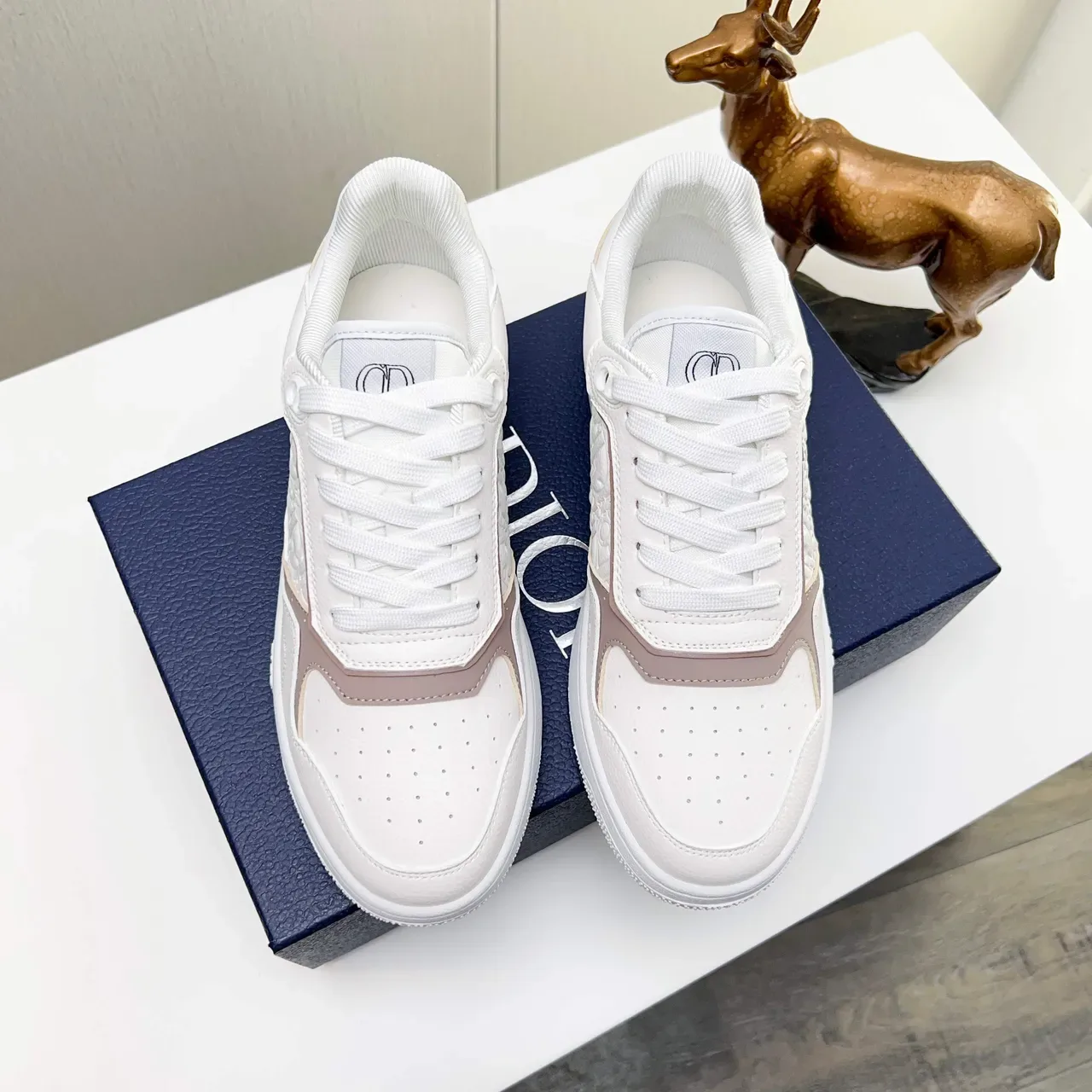 Dior White Beige Embossed Oblique Monogram Layered Panels Lifestyle Sneakers 3