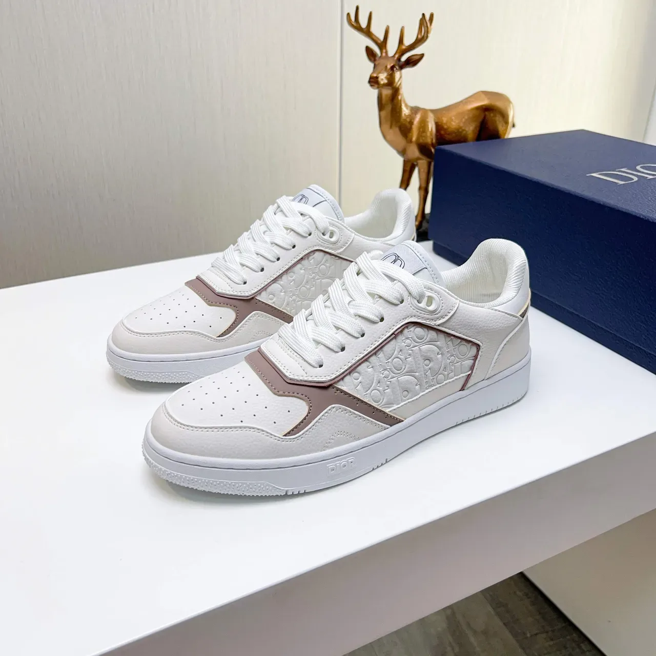 Dior White Beige Embossed Oblique Monogram Layered Panels Lifestyle Sneakers 5