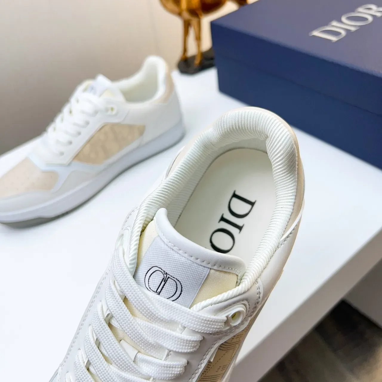 Dior White Beige Low-Top Panelled Leather Lifestyle Sneakers 3