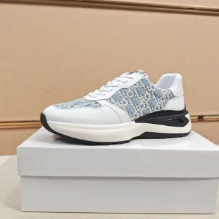 Dior Chaussures Chunky Blanches Bleues Monogrammées Textile Cuir Overlays