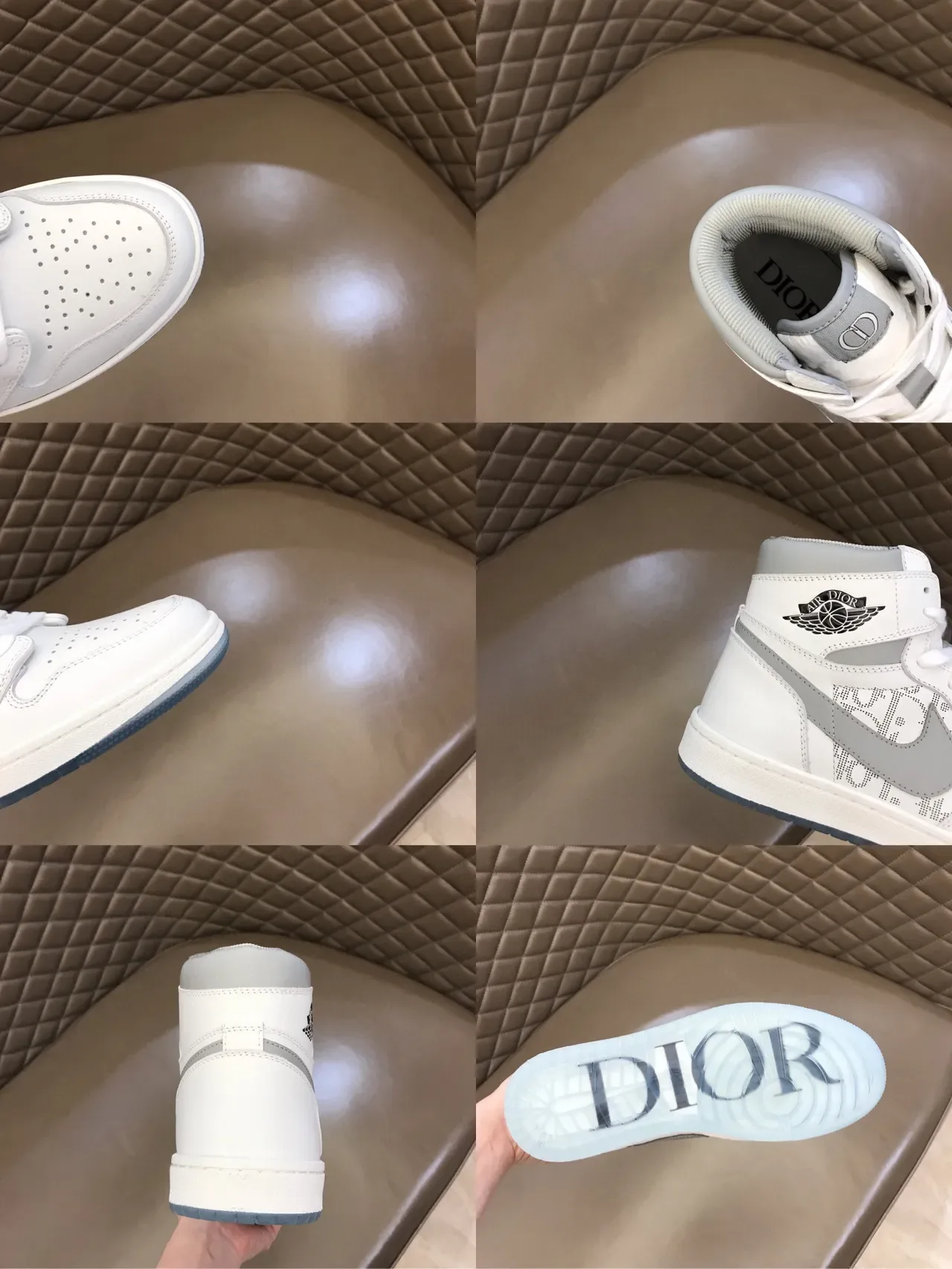 Dior White Gray High-Top Monogrammed Basketball Shoes 2