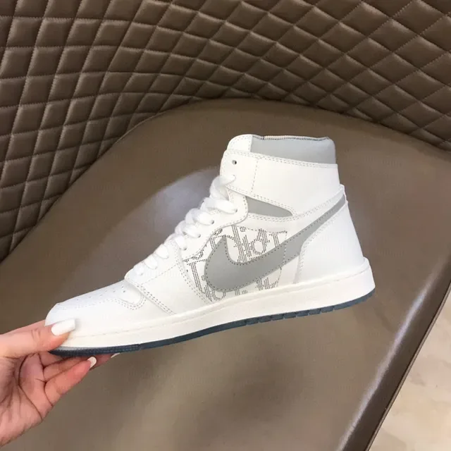 Dior White Gray High-Top Monogrammed Basketball Shoes 3