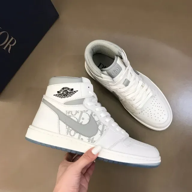 Dior White Gray High-Top Monogrammed Basketball Shoes 6