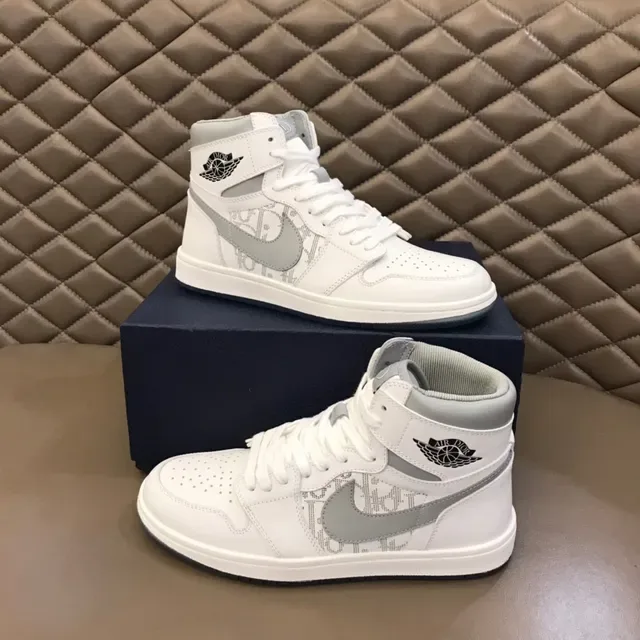 Dior White Gray High-Top Monogrammed Basketball Shoes 7